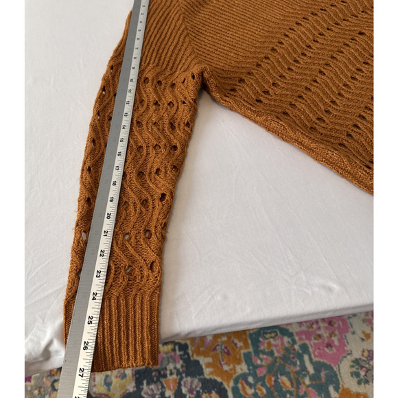 Maurices Women XL Boho Open Knit Hooded Tunic Pullover Sweater Comfy Fall Rust - Picture 8 of 9